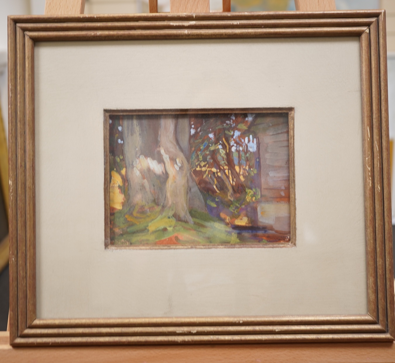 Australian School, 20th Century, Tree trunks beside a house
